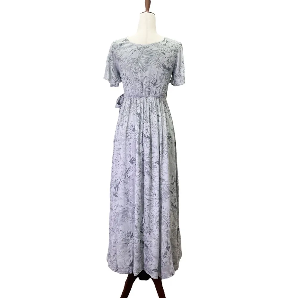 Ivy City Co Flutter Sleeve Faux Wrap Dress Silver Sage Botanical Print Size XS Gray - Image 3