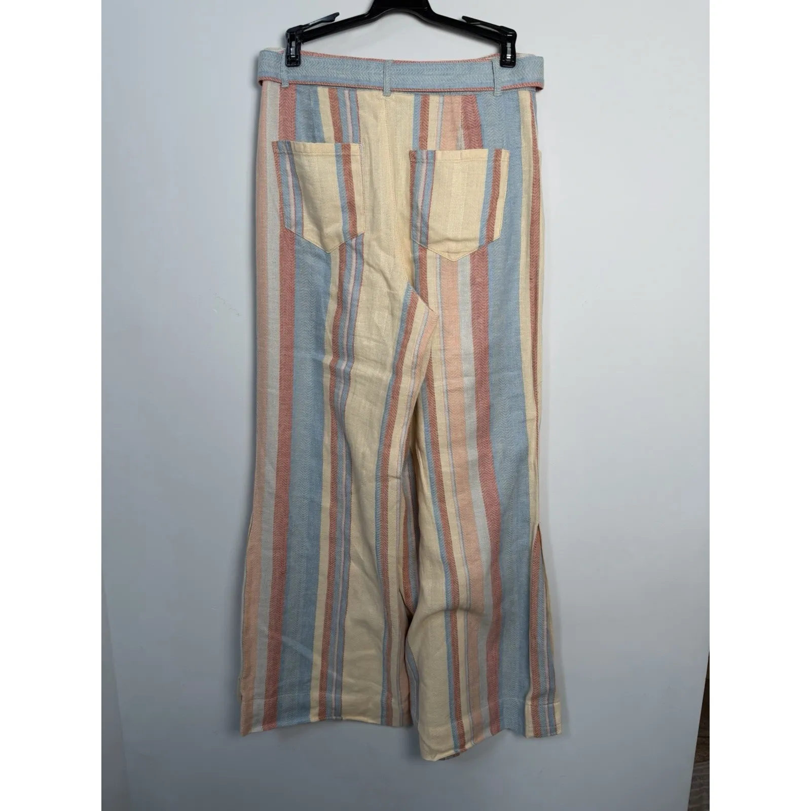 Anthropologie Wide Leg‎ Striped Linen Cotton Pants Size 2 - Image 4