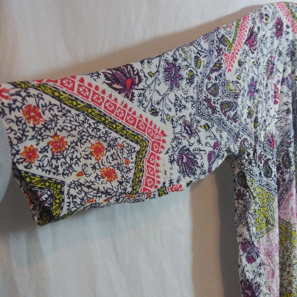 Loft Paisley Floral Patterned Open Front Kimono Cover Up Boho Size M/L - Image 3