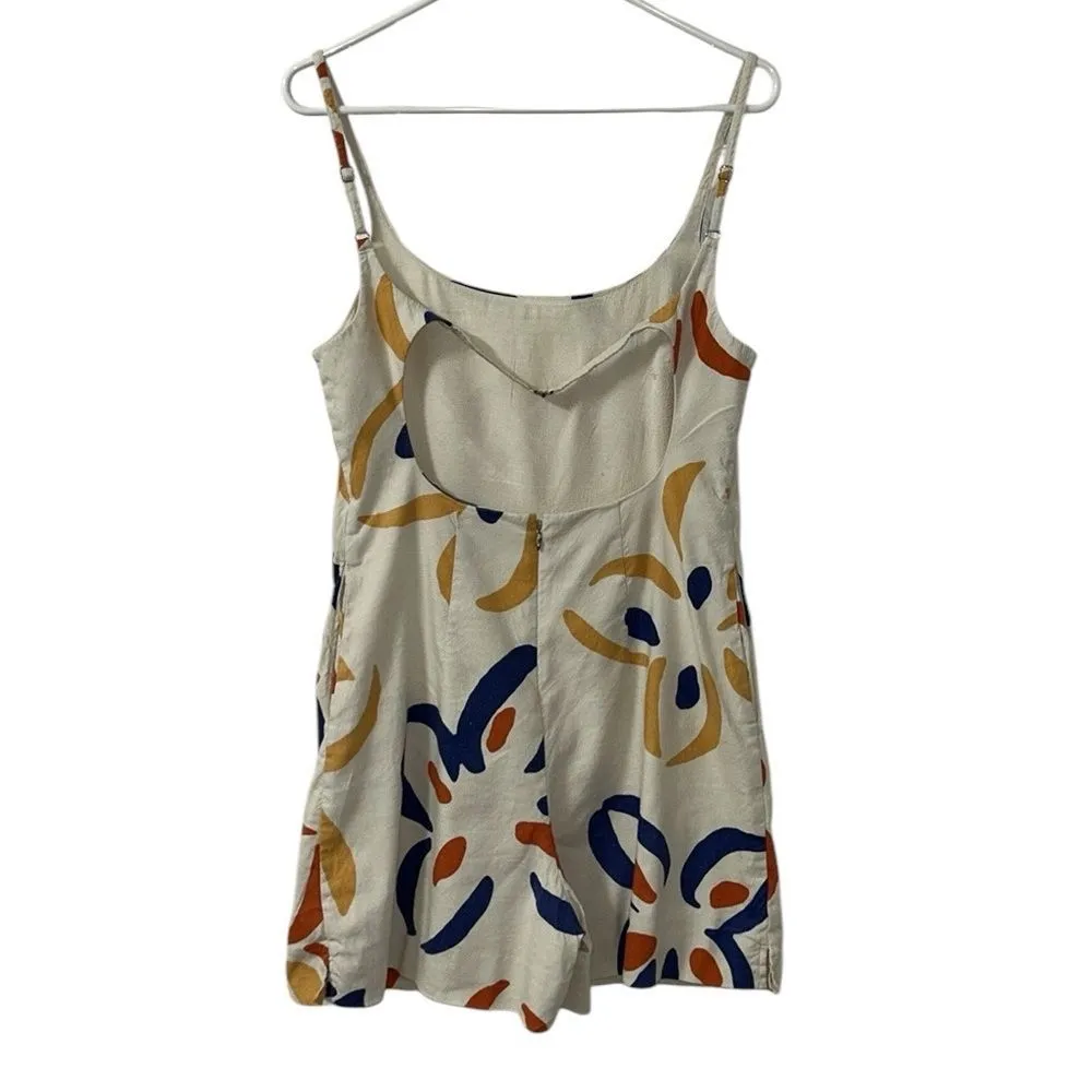 Rebecca Taylor Cut Out Printed Skirted Linen Blend Romper(Size 2 ) - Image 4