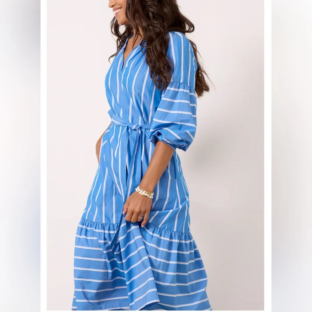 Rails Vittoria Dress XS Blue Stripe Puff Sleeve Belted Vacation Dress - Image 3