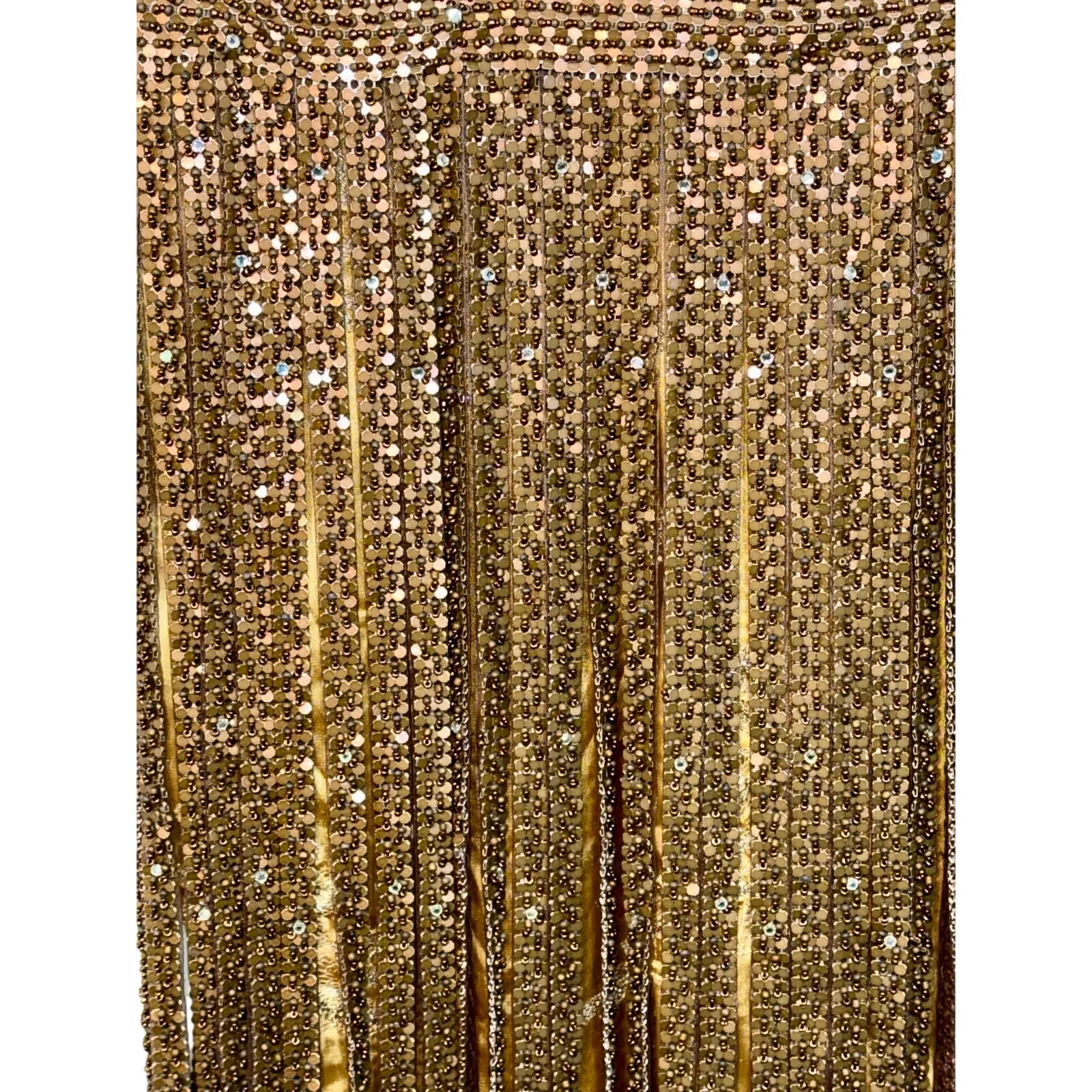 NWT Mandalay Light Gold Beaded Fringe Sequin V - Image 4
