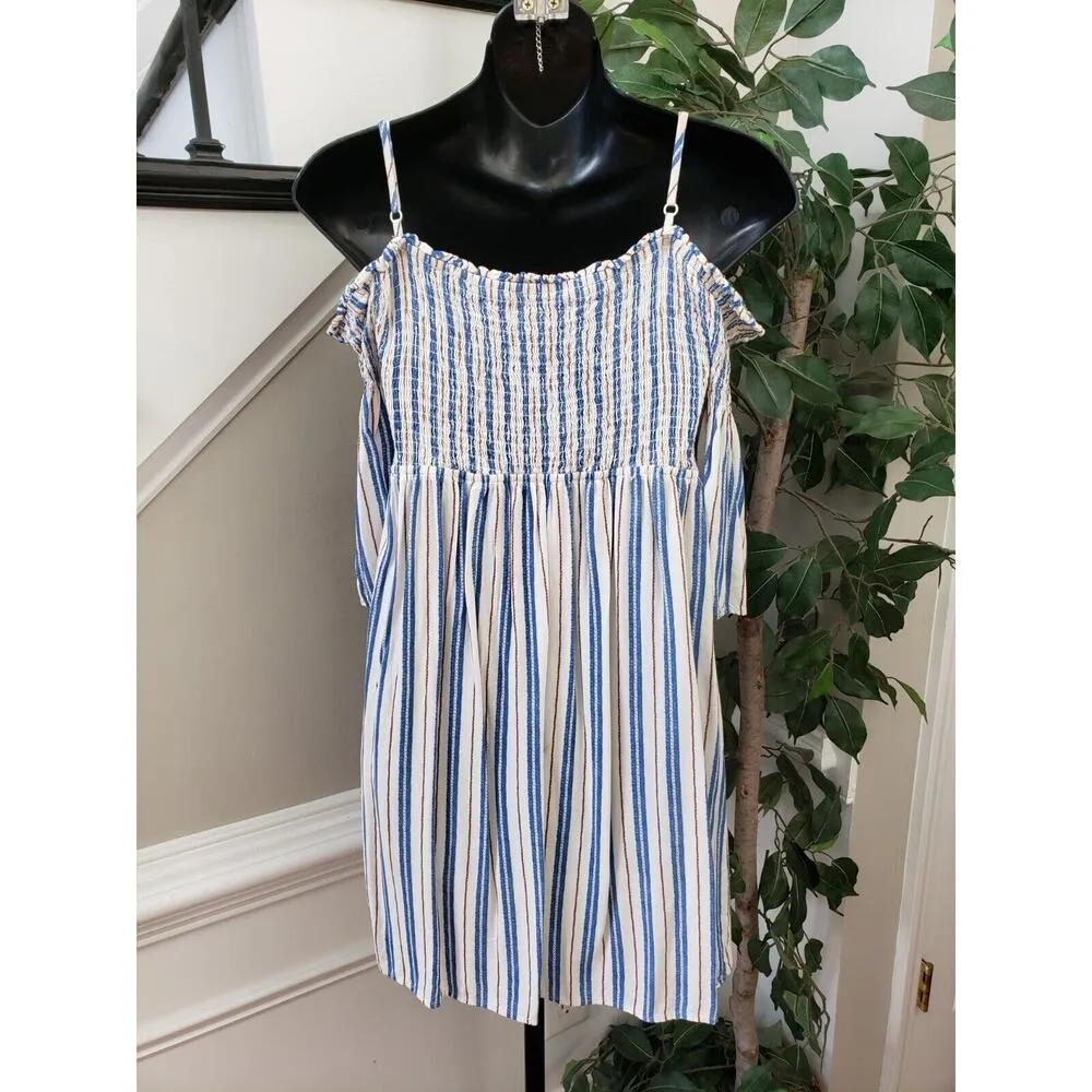 Magnolia Skye Women Multi Striped Smocked Cold Shoulder Sleeve Mini Dress Size S - Image 5