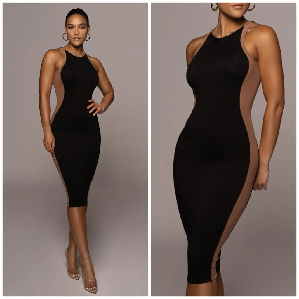 JLUXLabel Black Sheer Illusion Bodycon Midi Dress Sleeveless Sz XXL - Image 2