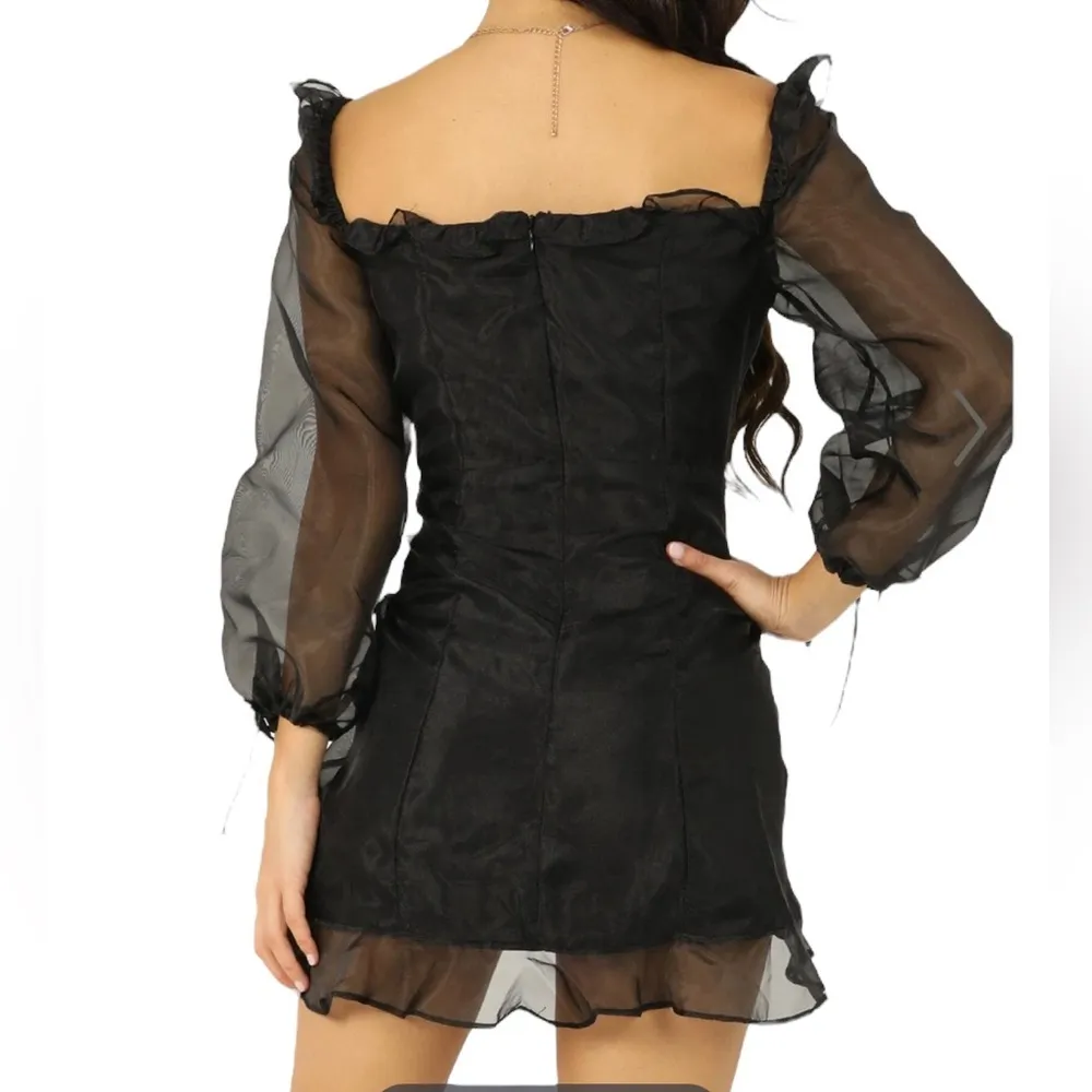 Lioness Black Corset Ruched Sheer Slv Feng Shui Lined Mini Dress Womens Medium - Image 9