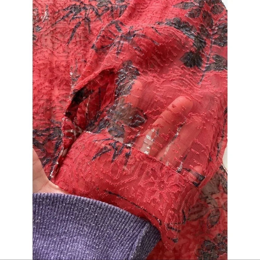 Chico's Red Floral Women's Top 2 L Large - Image 5