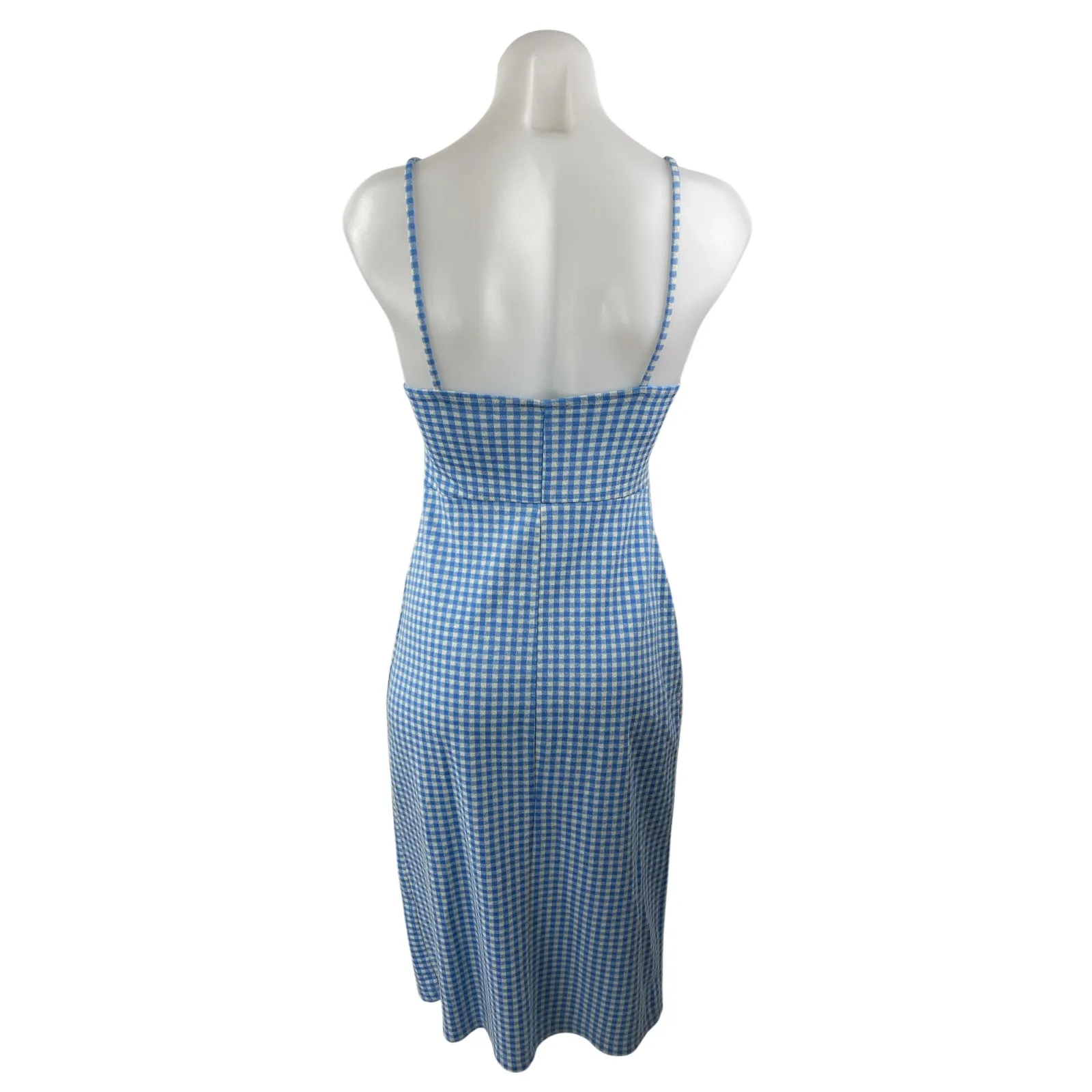 Zara Blue Gingham Sleeveless Slit Midi Cami Camisole Tank Slip A-Line Dress Sz M - Image 4