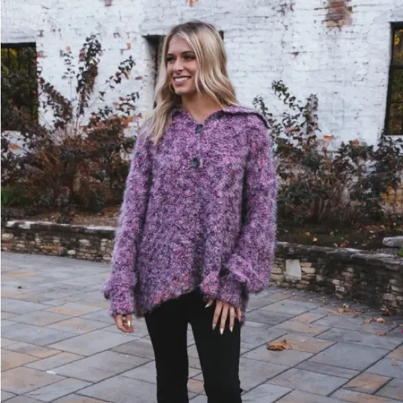 FREE PEOPLE Stellar Confetti Faux Fur Shaggy Oversized Crew Neck Sweater Sz L - Image 10