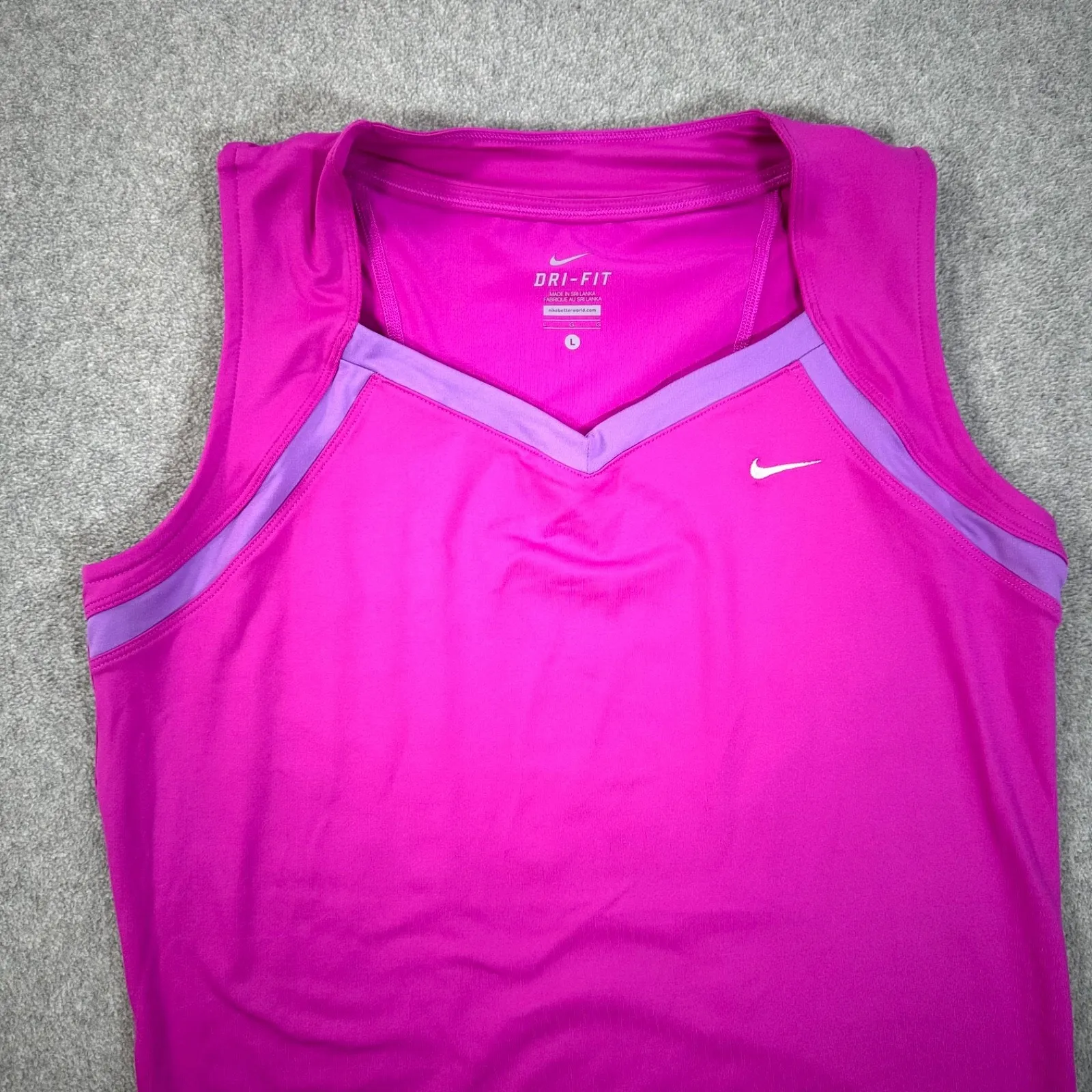 Nike Tennis Dri-Fit Sleeveless Tank Top Women's Large Magenta Pink V-Neck Active - Image 3