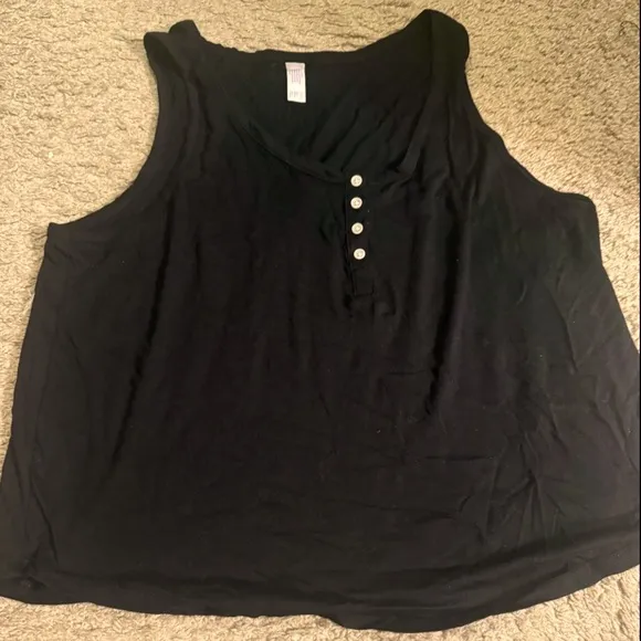 Stars Above Black Beautifully Soft Button Sleep Lounge Tank Top - size XXL - Image 1