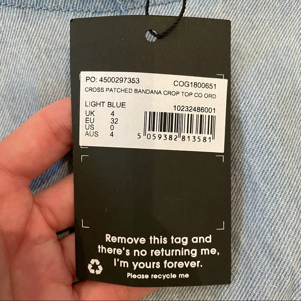 Missguided Denim Cross Patch Bandana Crop Top in Light Blue - Image 3