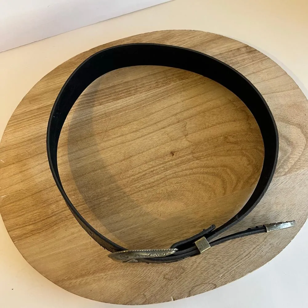 Black Vegan Leather Embellished Antique Brass Colored Buckle Size Medium - Image 5