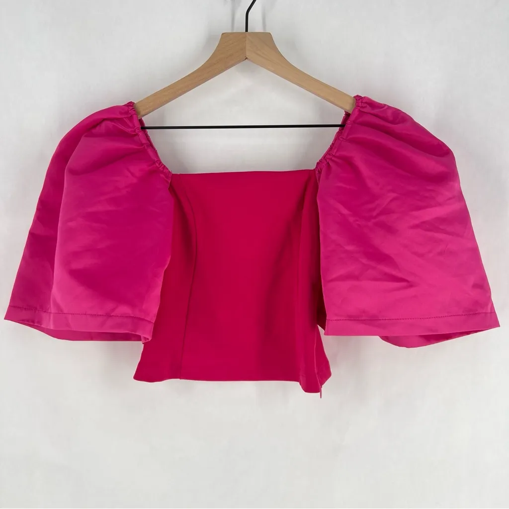 AEL Amy‎ Enjoy Life Square Neck Puff Sleeve Crop Top Pink NWT Size XS - Image 2