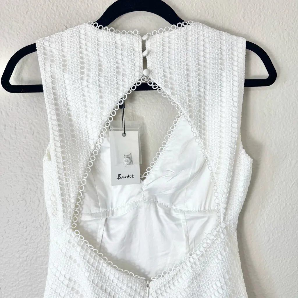 New Bardot Charlotte White Eyelet Lace Mini Dress Size 6 Small - Image 5