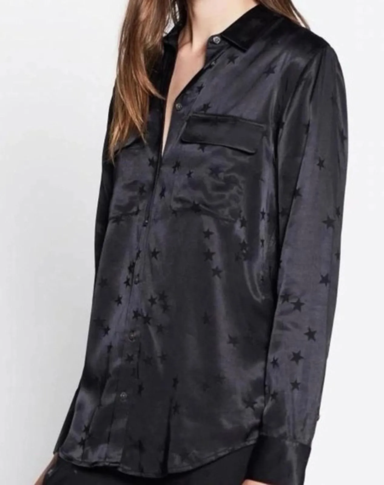 Equipment x Tabitha Simmons Women Black Stars Long Sleeve Button-Down Shirt L - Image 1