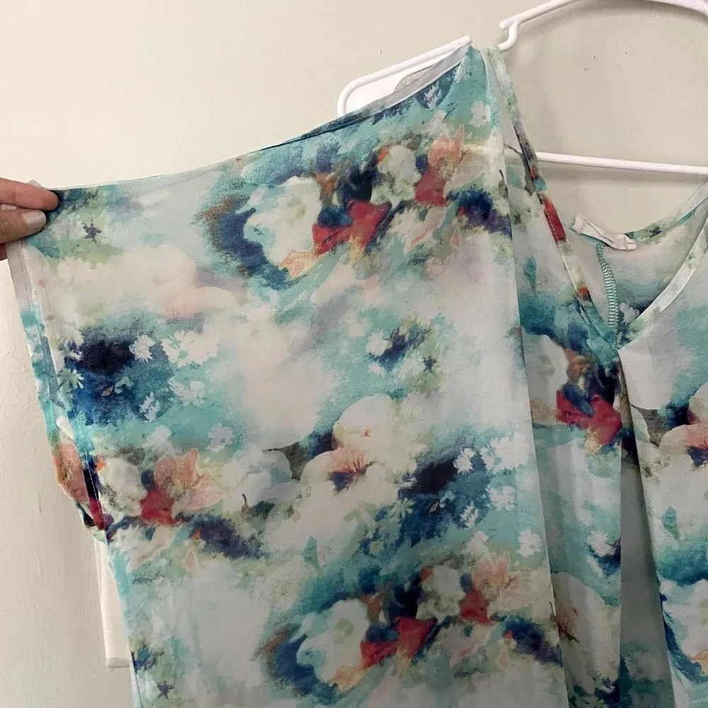 Peach Love lightweight floral off the shoulder cold v-neck sheer swimsuit blouse - Image 3