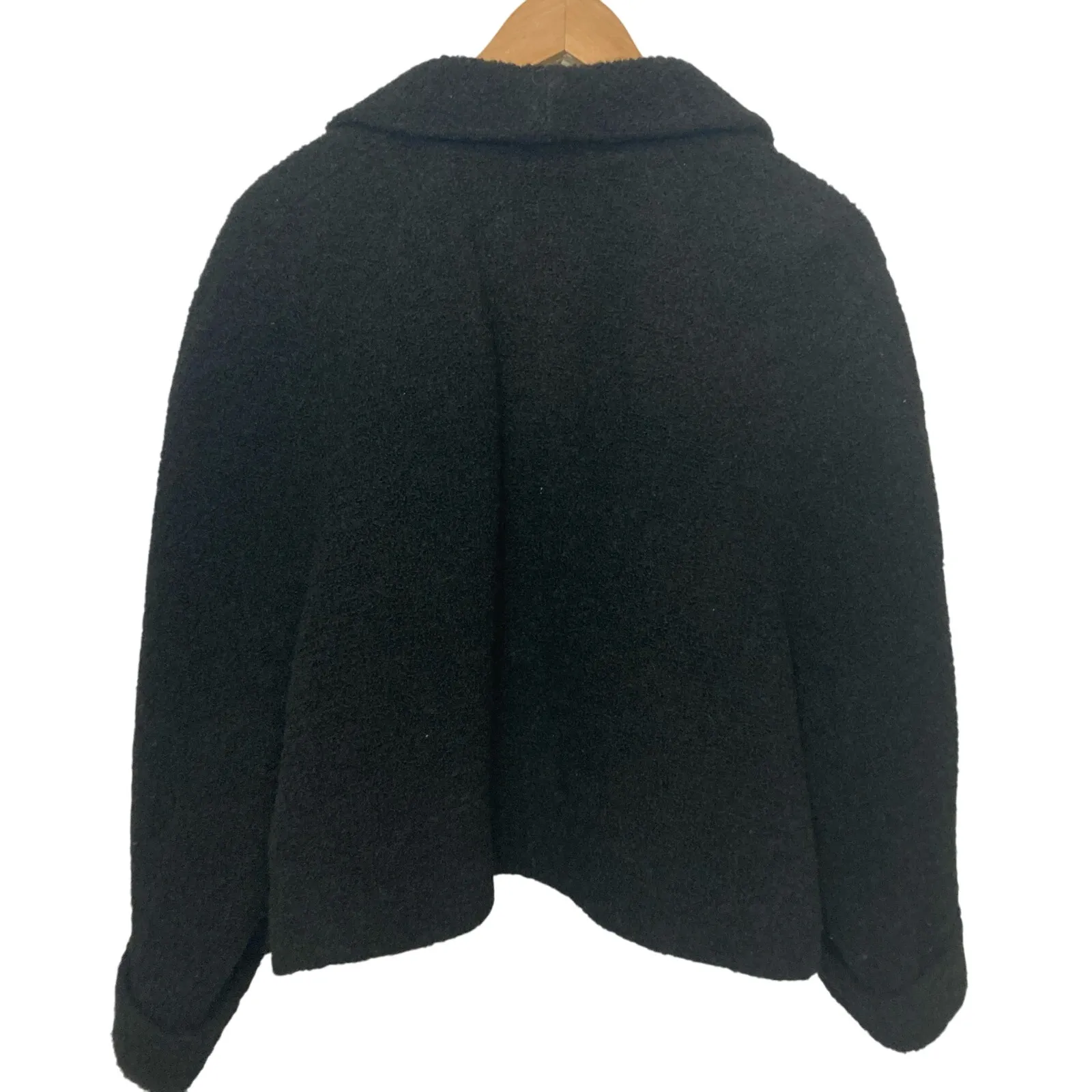 INC International Concepts Wool Boulcé Teddy Fleece Crop Black Blazer Jacket - Image 2