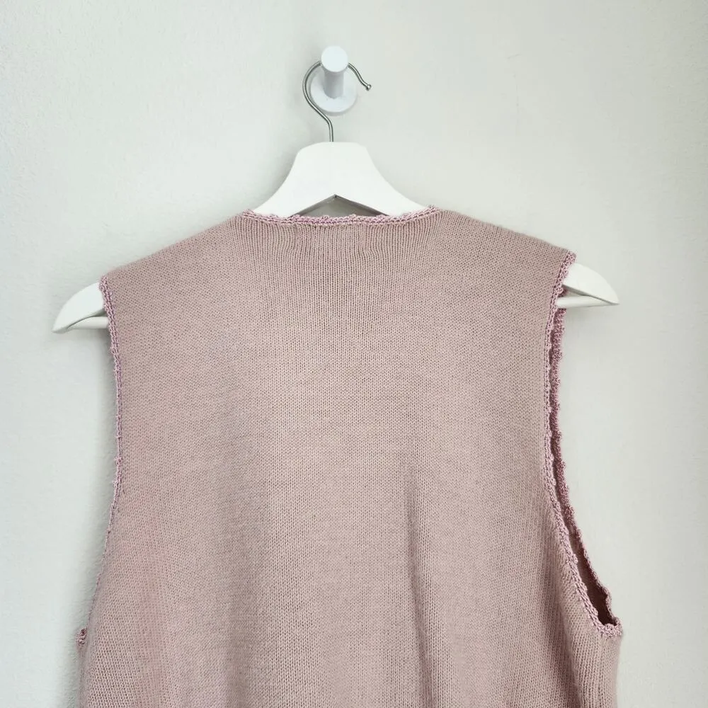 Vintage Koret Pink Floral Knit Button Up Sleeveless Sweater Vest Top M Size M - Image 9