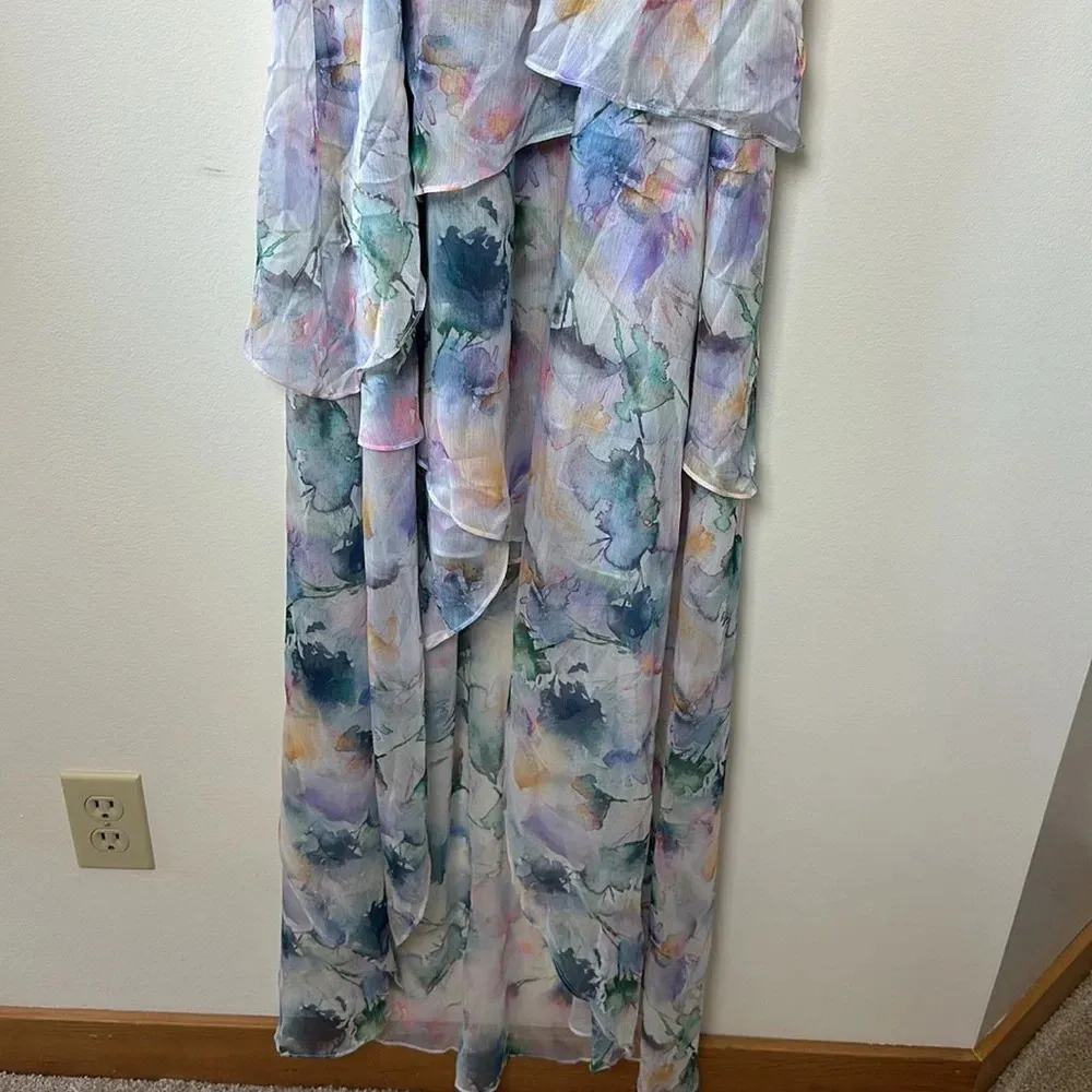 MISA Womens Victorian Dress XS Waterfall High Low Event Halter Neck Abstract NEW - Image 4