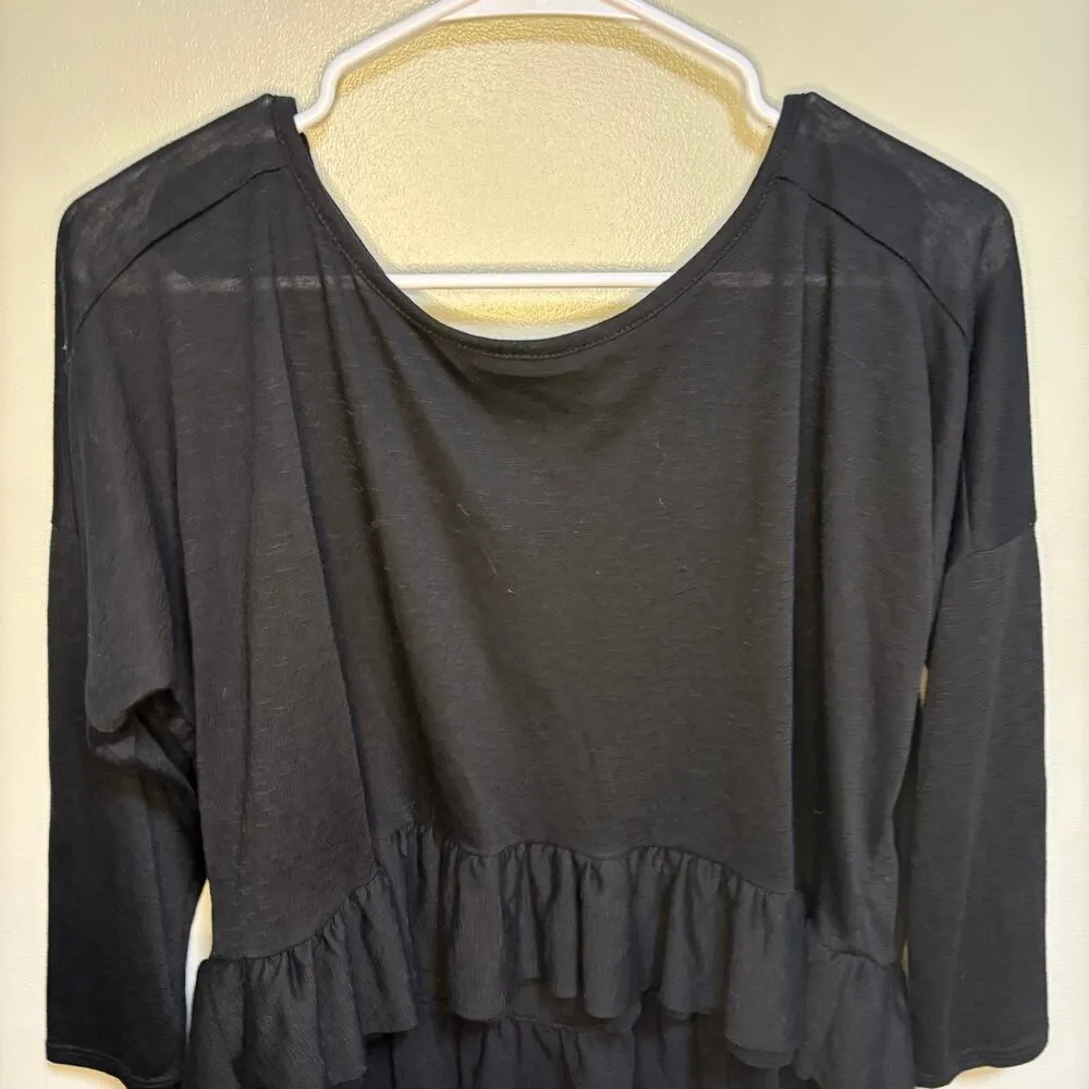 Green Envelope Black Long Sleeve Peplum Blouse Small Cropped Boatneck Staple - Image 11