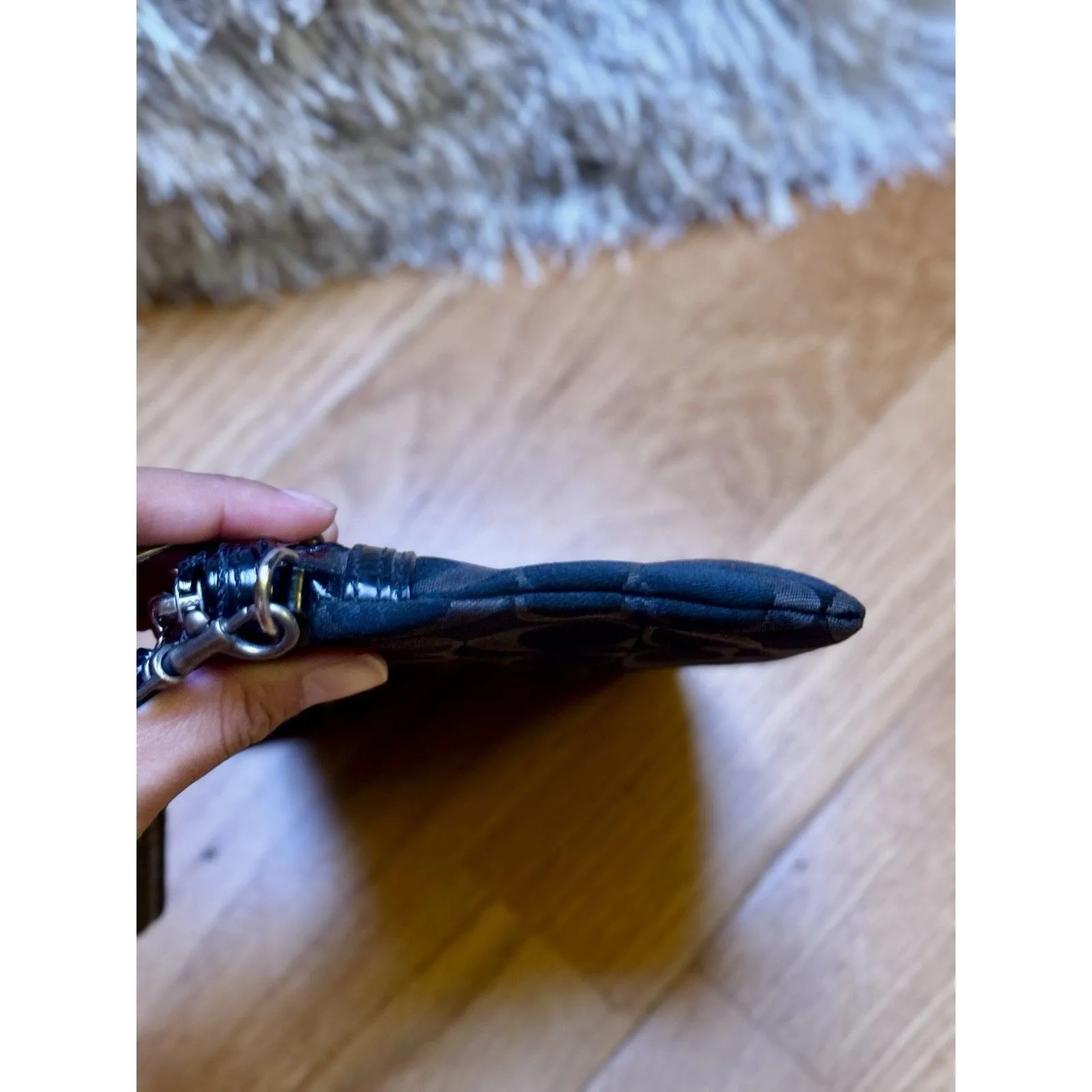 Coach Poppy Signature Monogram Wristlet Clutch Purse Wallet Silver Black Brown - Image 16