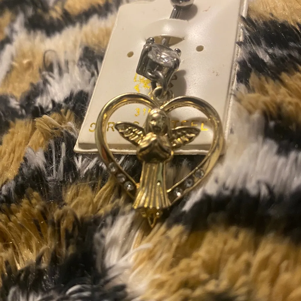 IceLink 316L Surgical Steel Golden Angel Jeweled Belly Button Ring Gold - Image 2