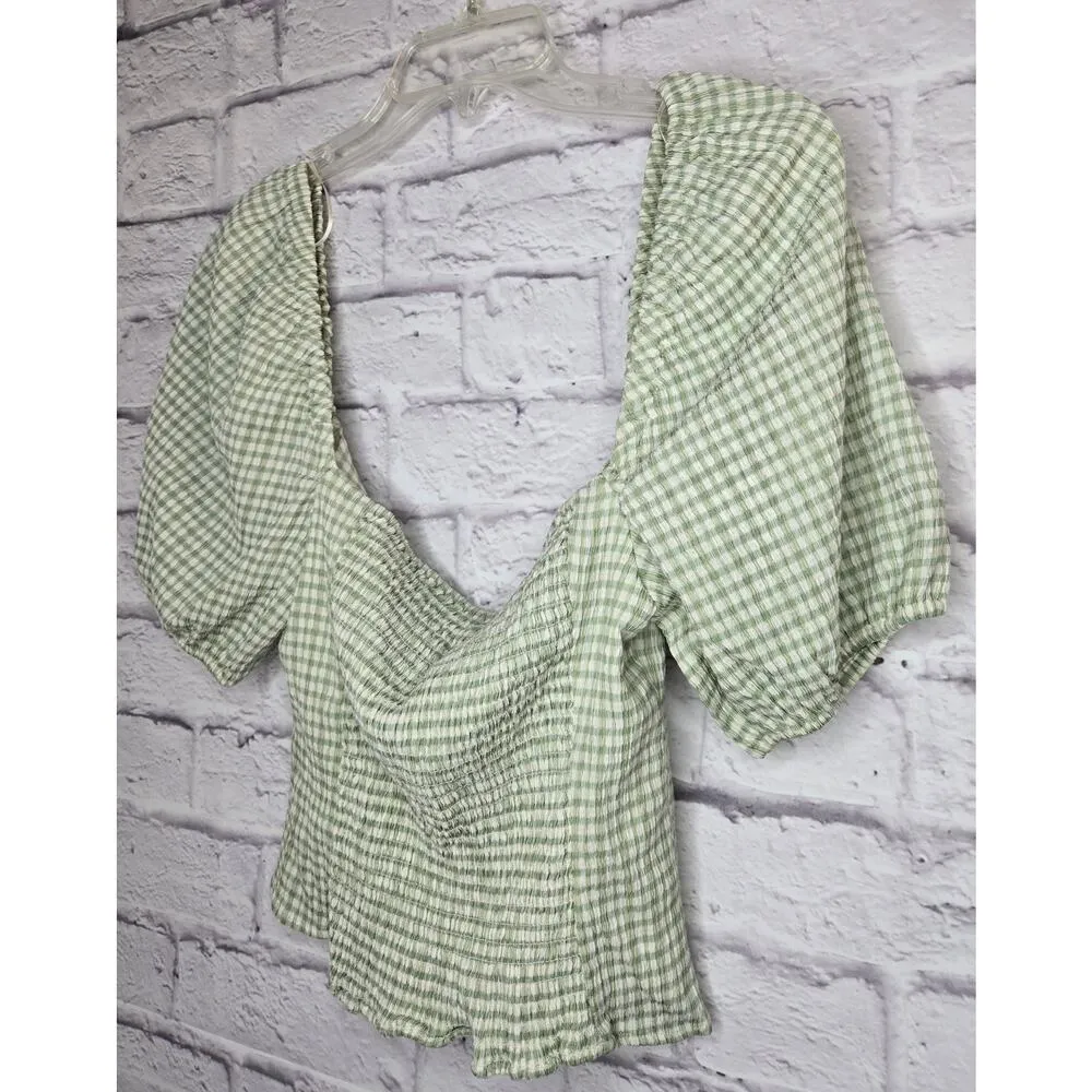 ASTR The Label Daydreamer Women's Puff Sleeve Smocked Top XS. Green - Image 6