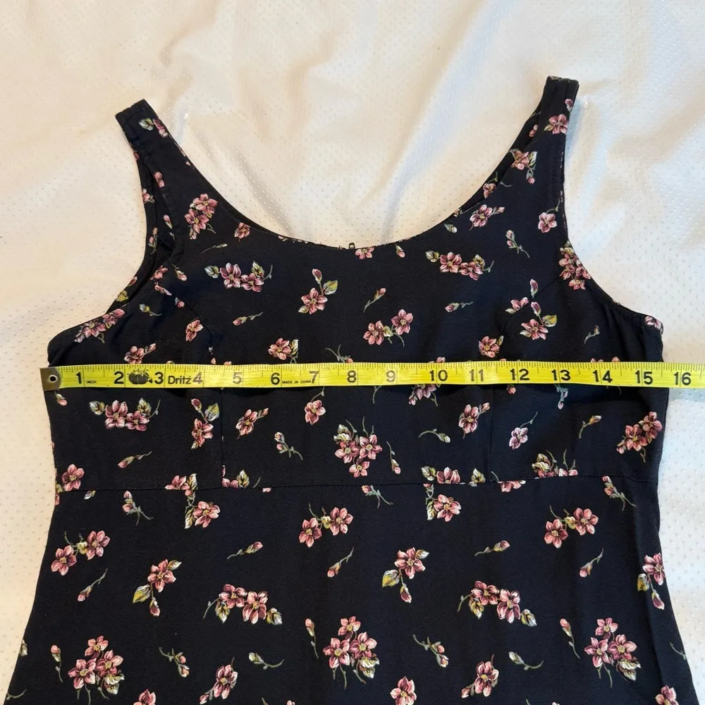 Vintage 90s Long Black Pink Floral Dress Size 11/12 Dark Floral Whimsy Goth - Image 8