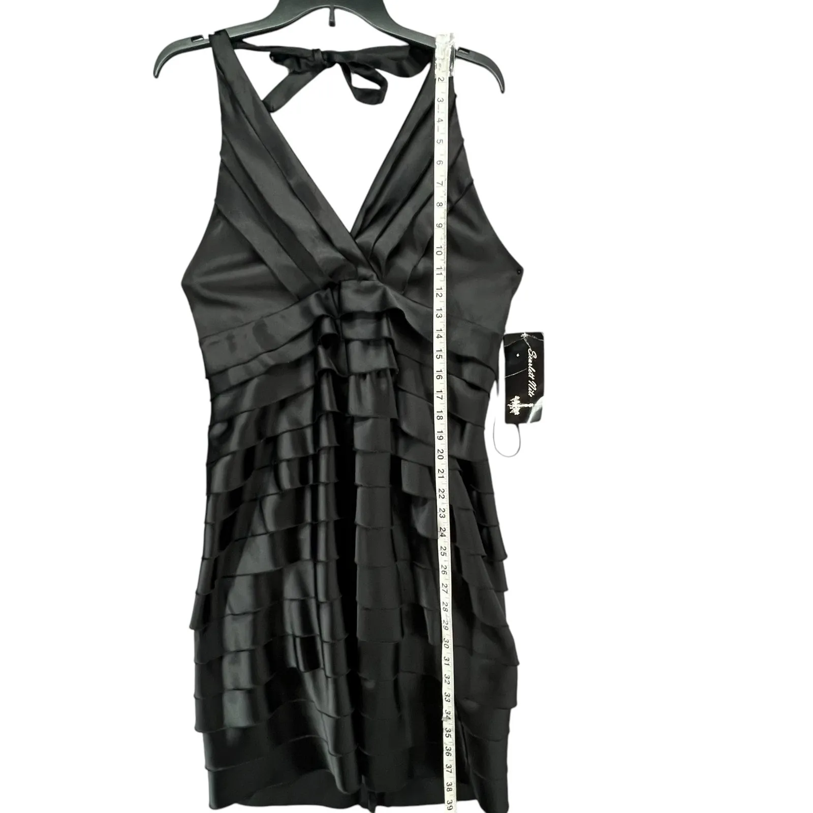 Scarlett Nite Y2K Halter Dress 14 Black Satin Tiered Ruffled Cocktail Retro HOCO - Image 9