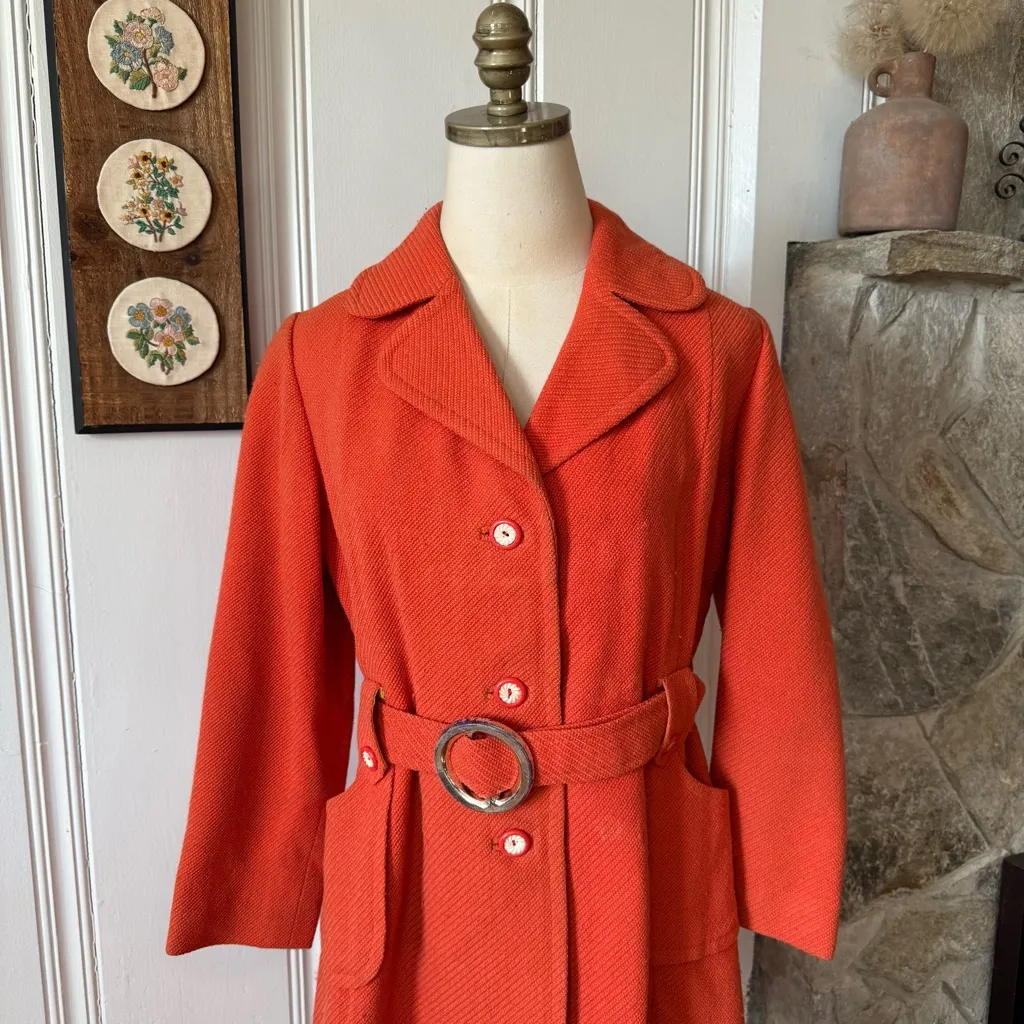 Vintage 1960s Retro Red Orange Wool Jacket Size 8 - Image 2