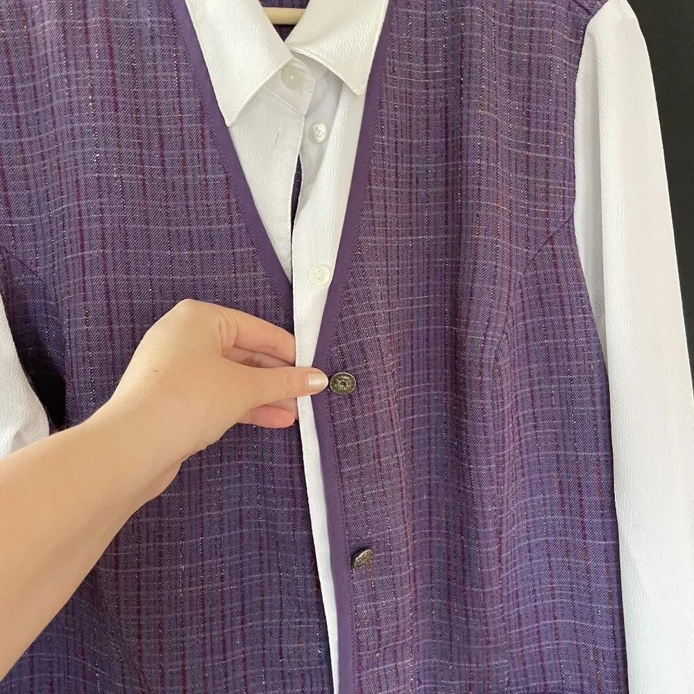 Allison Daley purple white vintage schoolgirl preppy button down top women's 16 - Image 5