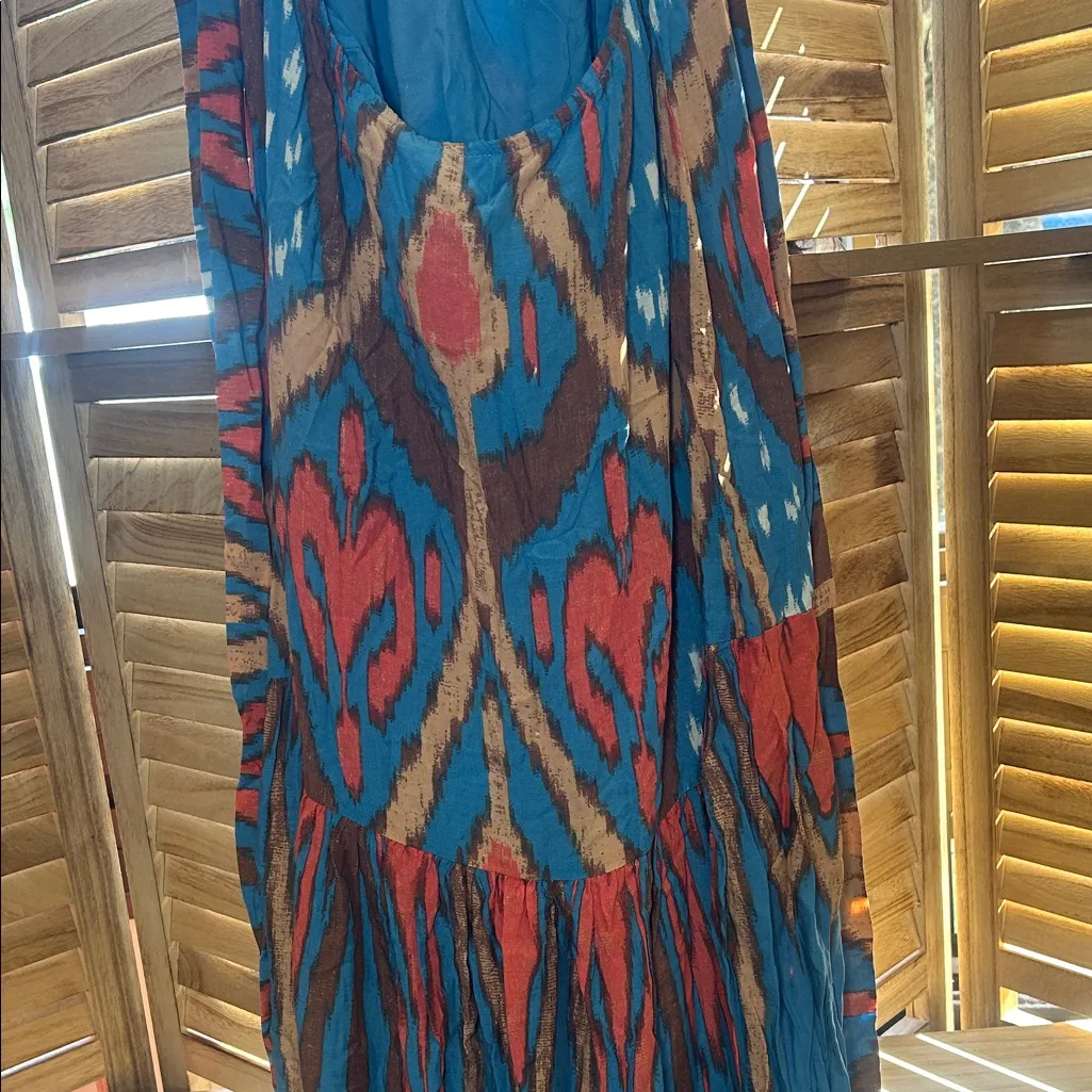 NWT Free People Blue and Orange Patterned Sleeveless Maxi Dress - Image 6