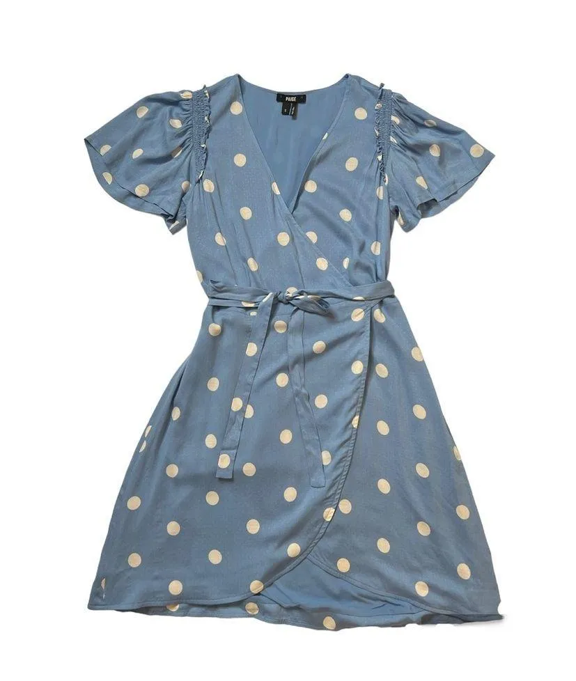Paige Arlyn Wrap Allure/White Dolly Dot Print Design Wrap Dress Sz S - Image 5