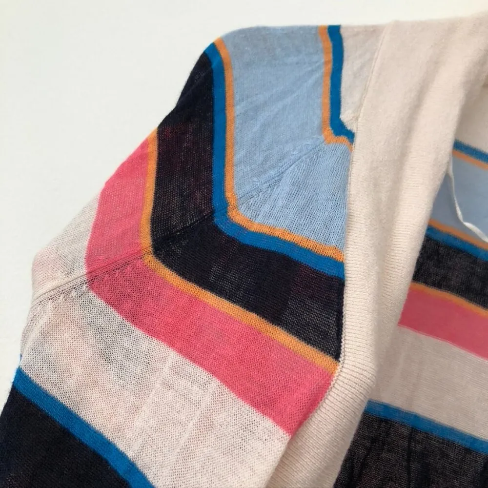 ANN TAYLOR LOFT Striped Sheer Open Cardigan Beige Navy Blue Pink Long Sweater XS - Image 6