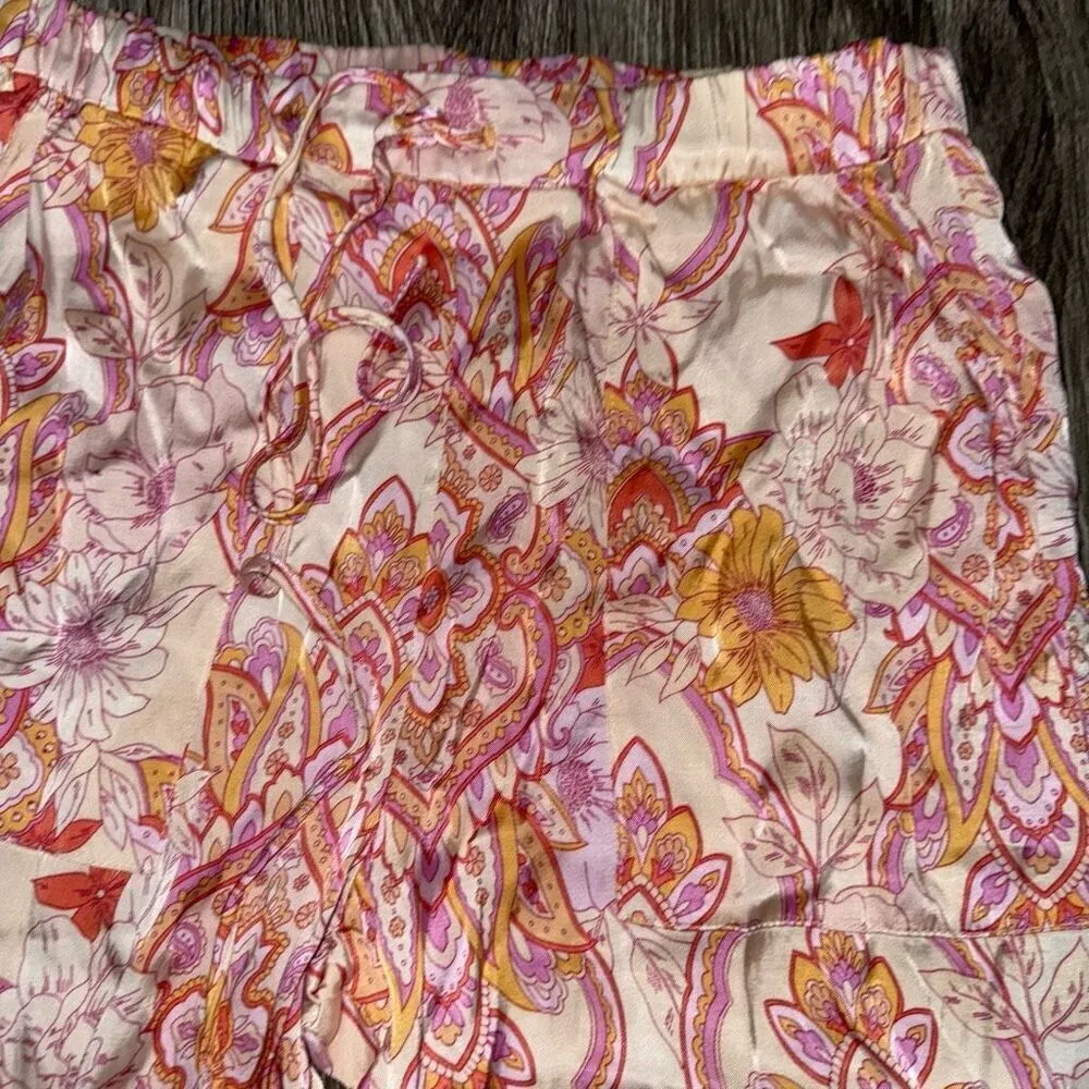 Zara The Sasha Pink Orange Satin Printed Tapered Tie Hem Pants - Image 2