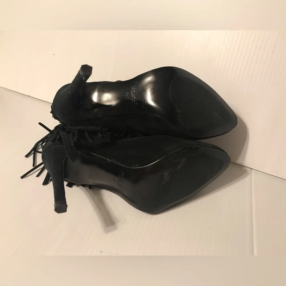 Zara fringed suede leather black heeled ankle booties size 36 / US 6 - Image 6