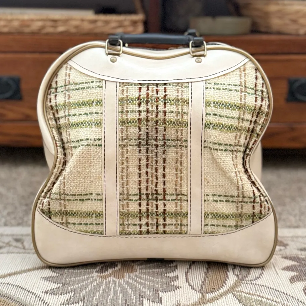 Vintage Bowling Bag Purse Handbag Carry On Mid Century Tweed Retro MCM Black - Image 3