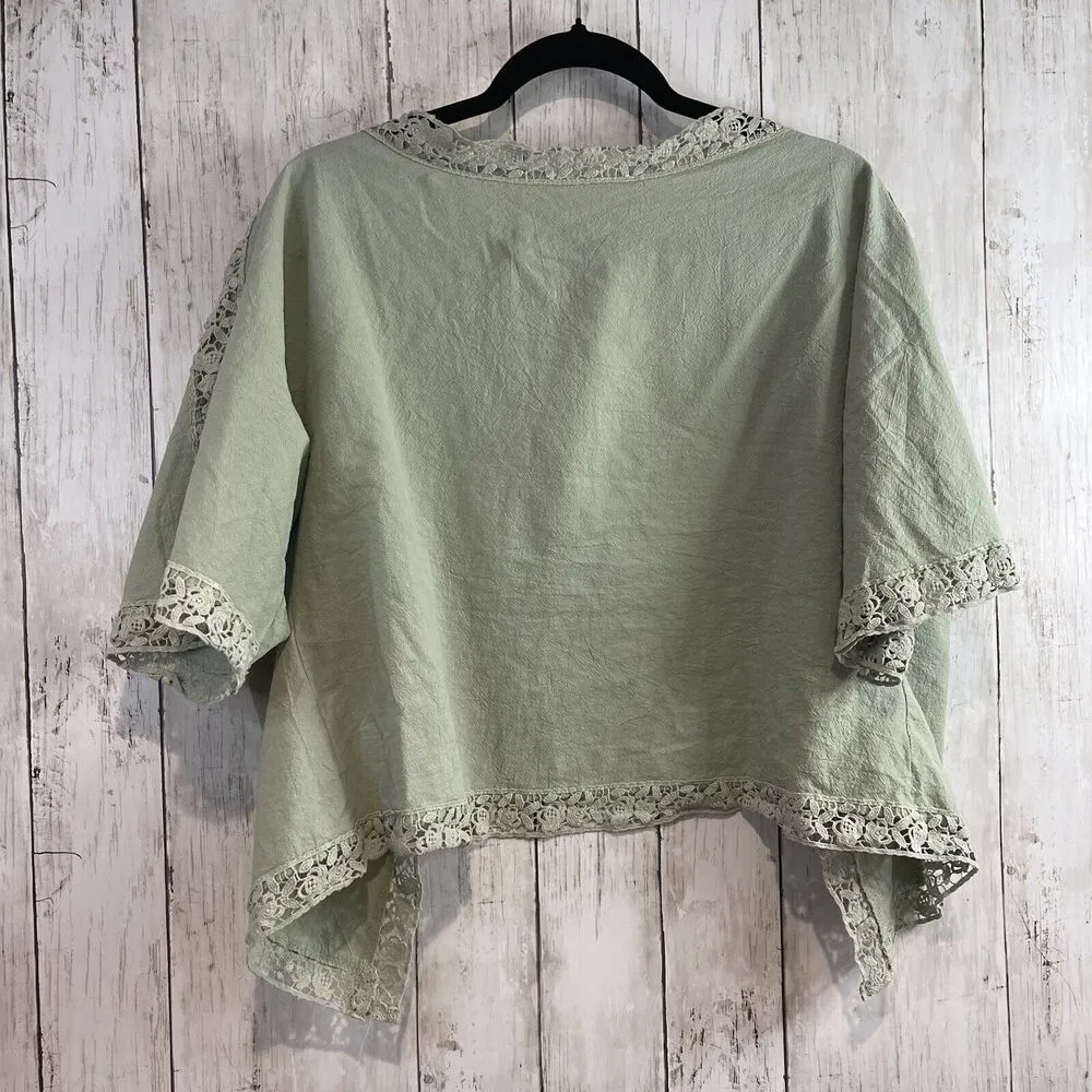 Do Everything in Love Womens Open Front Cardigan 100% cotton green sage One Size - Image 2