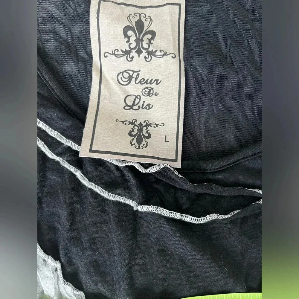 Fleur De Lis Flowy Black/Gray/White Sleeveless Dress, Size Large Black - Image 6