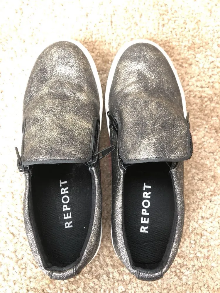 Metallic Zipper Slip On Sneakers Gold Size 6.5 - Image 2