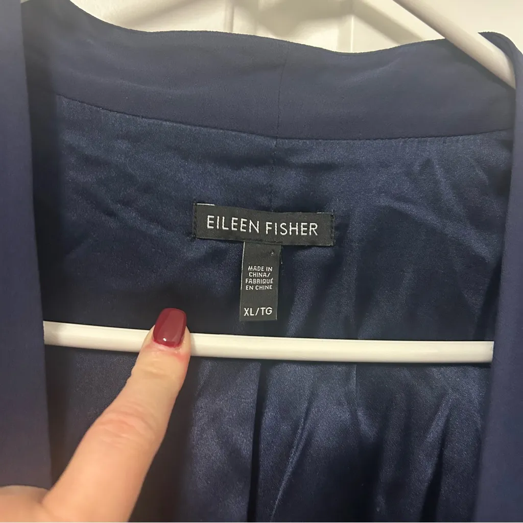 Eileen Fisher 100% Silk Georgette Crepe Long Blazer Navy XL - Image 4