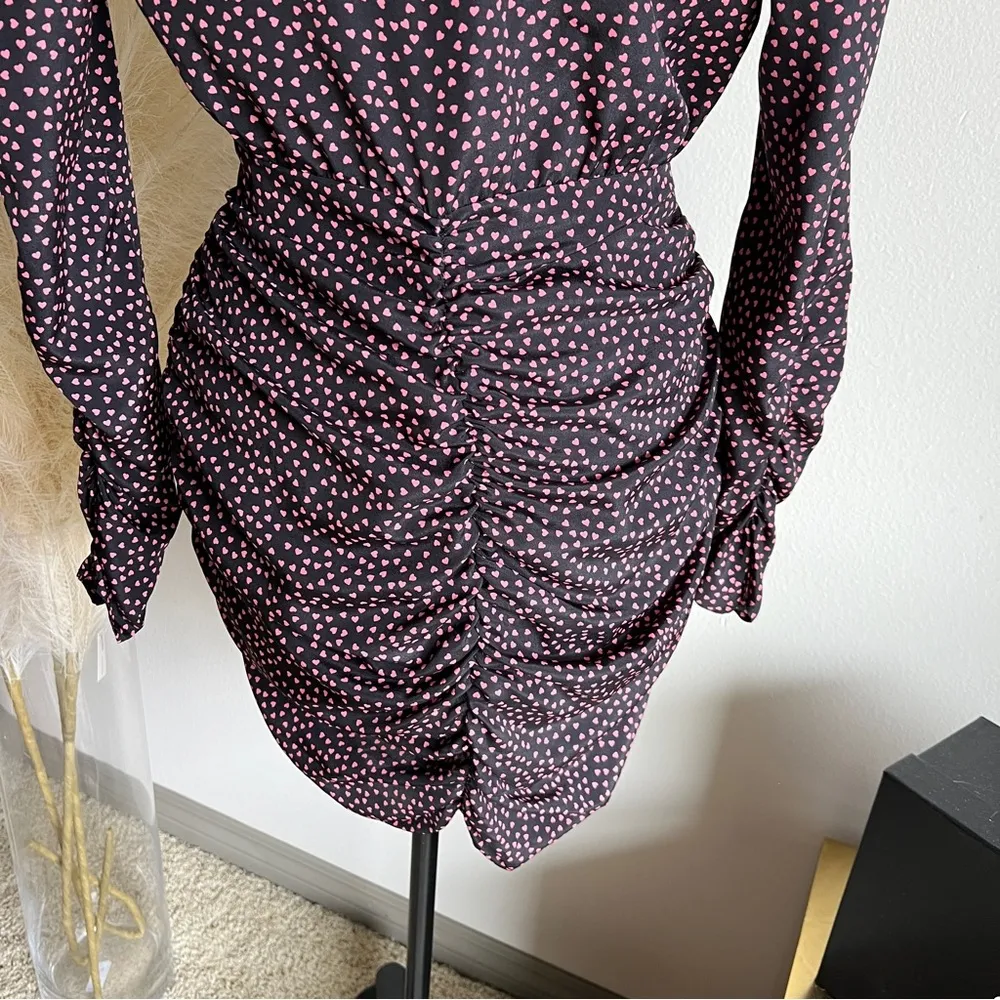ZARA Black with Pink Hearts long sleeve draped mini dress - Image 9