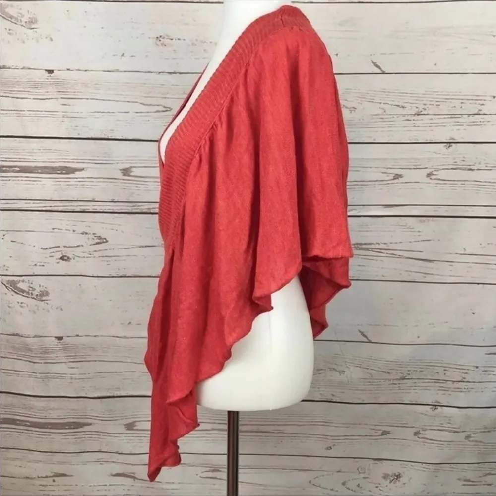 Anthropologie Moth Taupo Coral Red Asymmetrical Ruffle Kimono Cardigan Sweater - Image 74