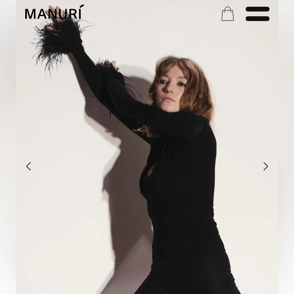 Manuri Luna M Feather Sleeve Stretch Blouse Cutout Black XS EUC - Image 9