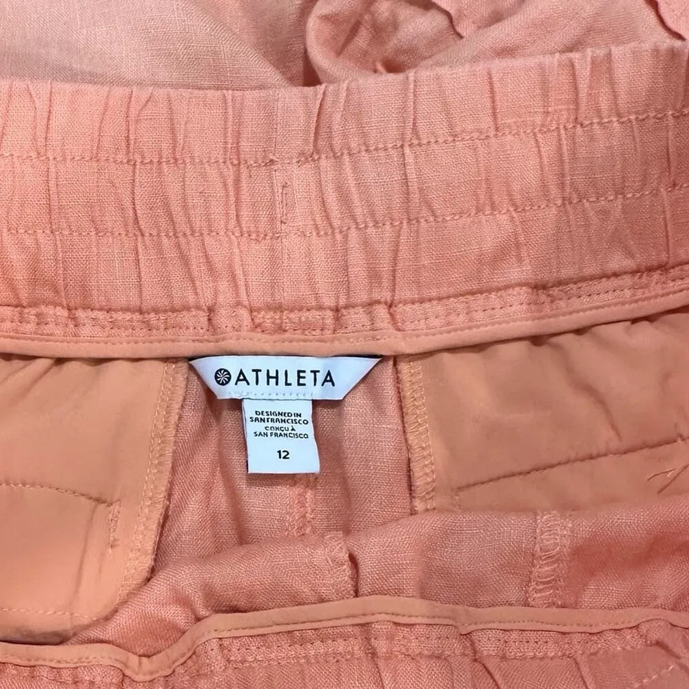 Athleta Cabo Linen 4" Shorts Pull on Drawstring Cactus Peach Coral size 12 - Image 6