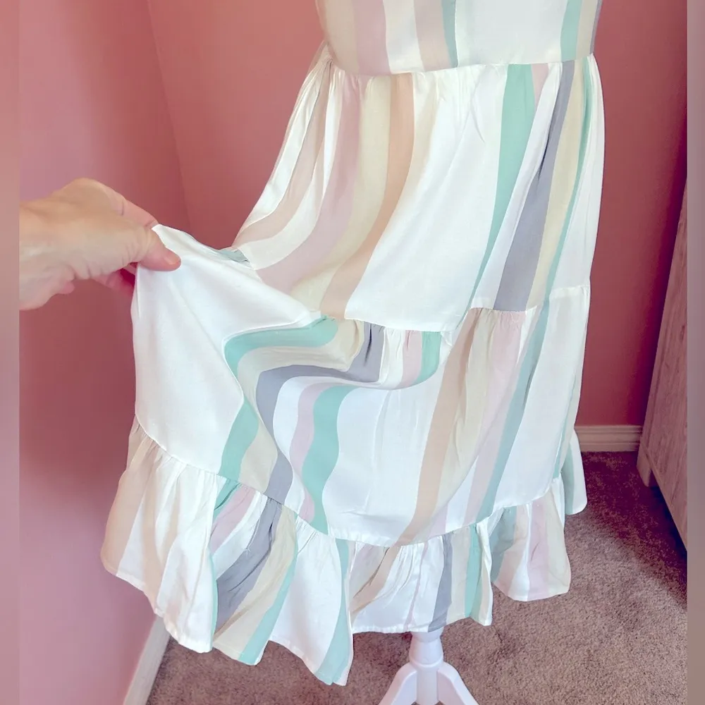 Goa Beachwear by Japna vertical striped pastel rainbow tiered sundress NWT XL - Image 2
