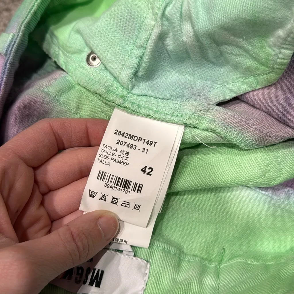 MSGM Rent The Runway Tie Dye Jeans in‎ Lime/Lilac Green Size 8 - Image 13