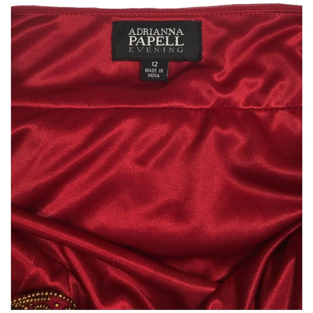 Adrianna Papell Evening Silk Embellished Beaded Gypsy Strap Dress Red 12 - Image 10