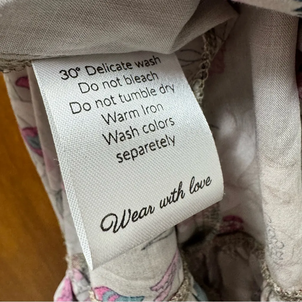 NEW BALIelf Made by Hand Carmen Wrap Short Sleeve Maxi Dress Beige Floral XL Tan - Image 11