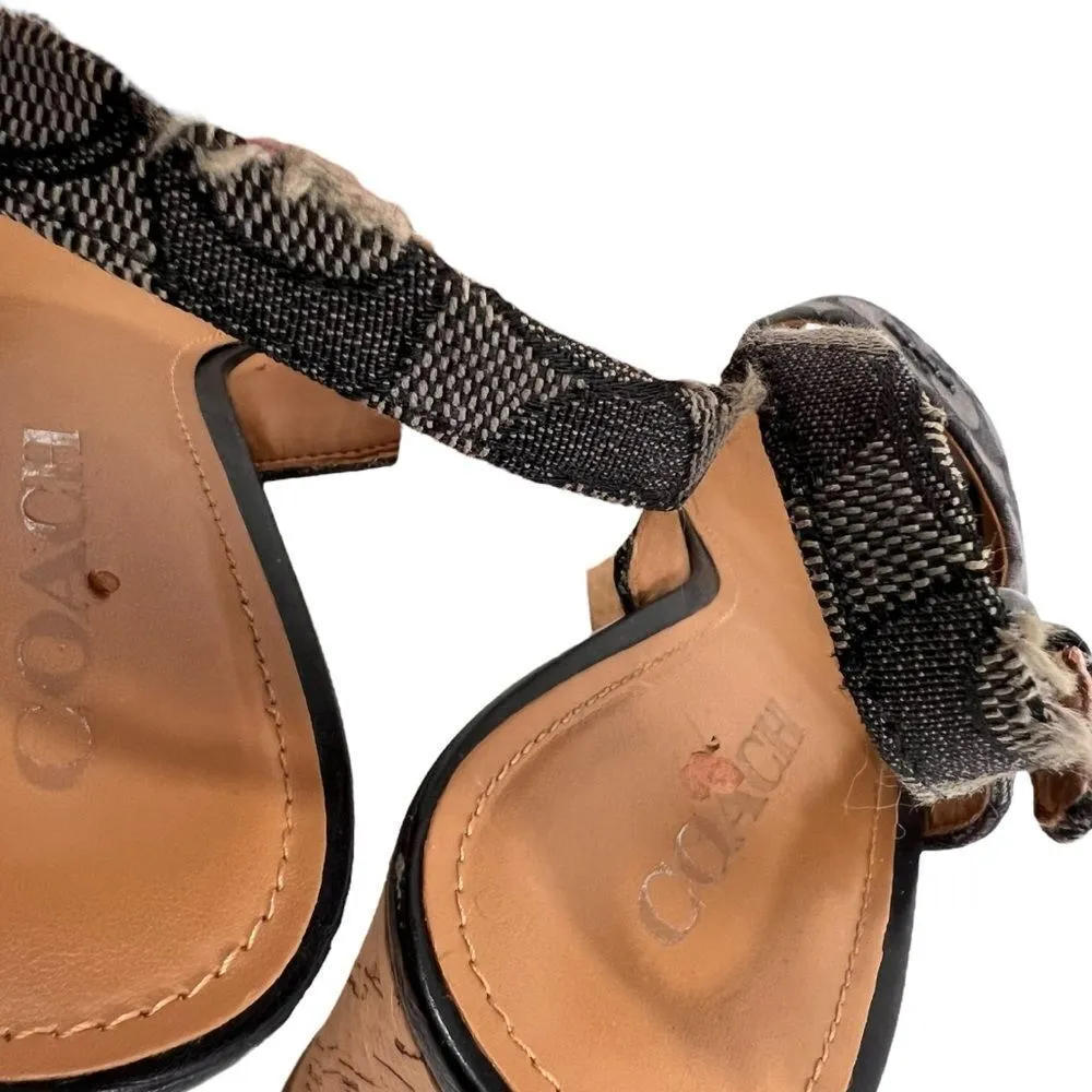 Coach Ferry Wedge Jacquard Monogram Black/Smoke/Black Cork Shoes - Image 8